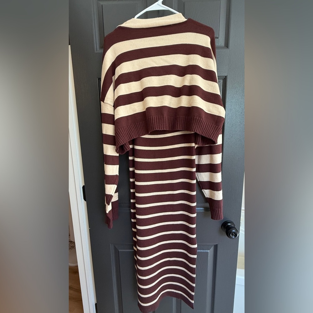 MABLE Brown and Cream Striped Pencil Skirt - Picture 9 of 9